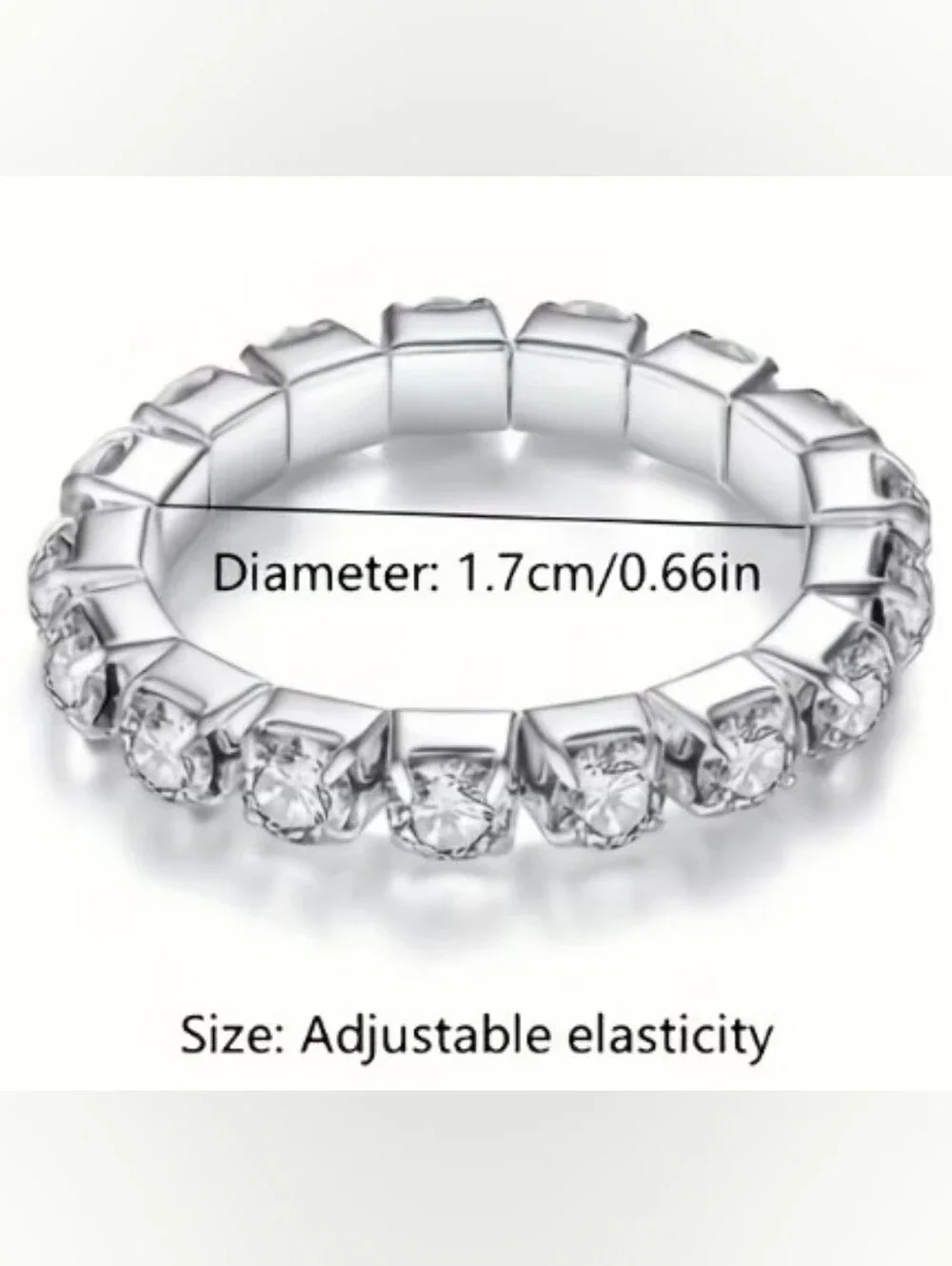 7/$10 Elegant Silver With Clear Crystals Ring - Elastic Ring (1-piece)